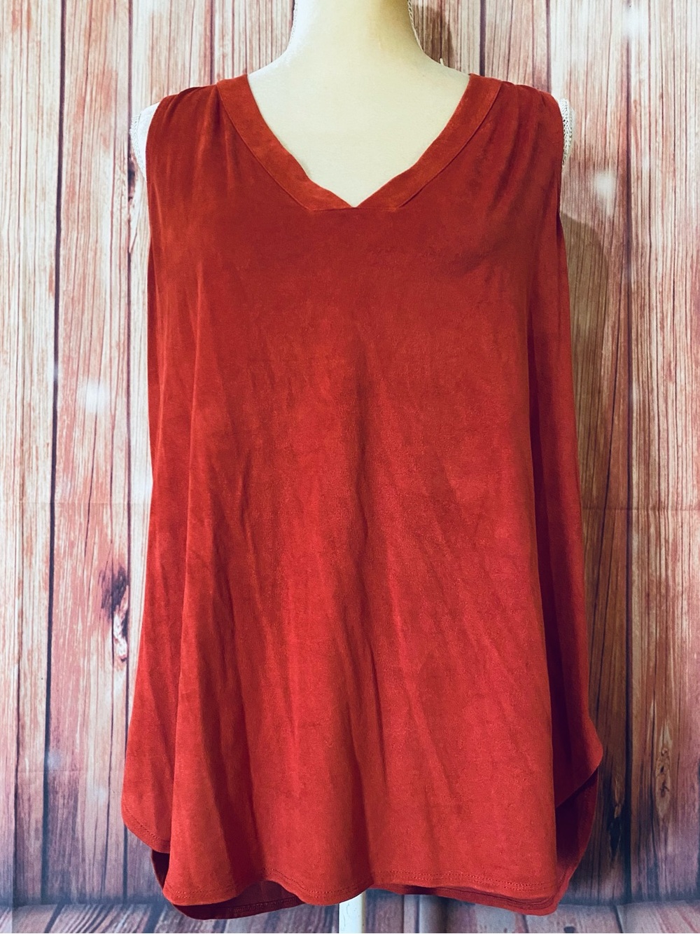 Women’s Large Tank Too Cato Dark Orange Microsuede Lace Up Back V Neck Soft